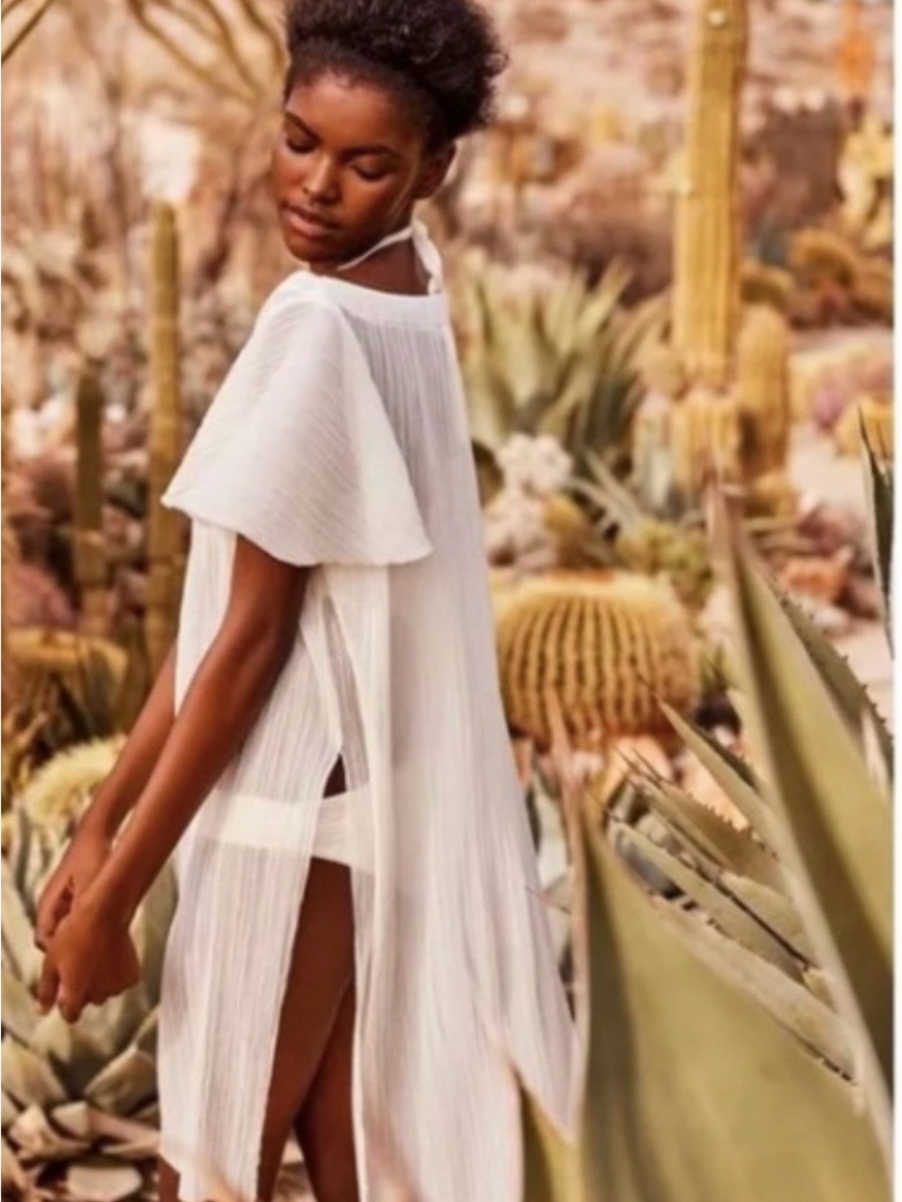 Anthropologie Akemi + Kin White Shimmer Sheer Coverup Dress - Picture 2 of 7